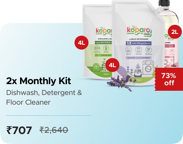 Koparo Clean Monthly Kit - 2L Dishwash, 2L Detergent  — 2X Pack, effective ₹707 (₹354/pack)